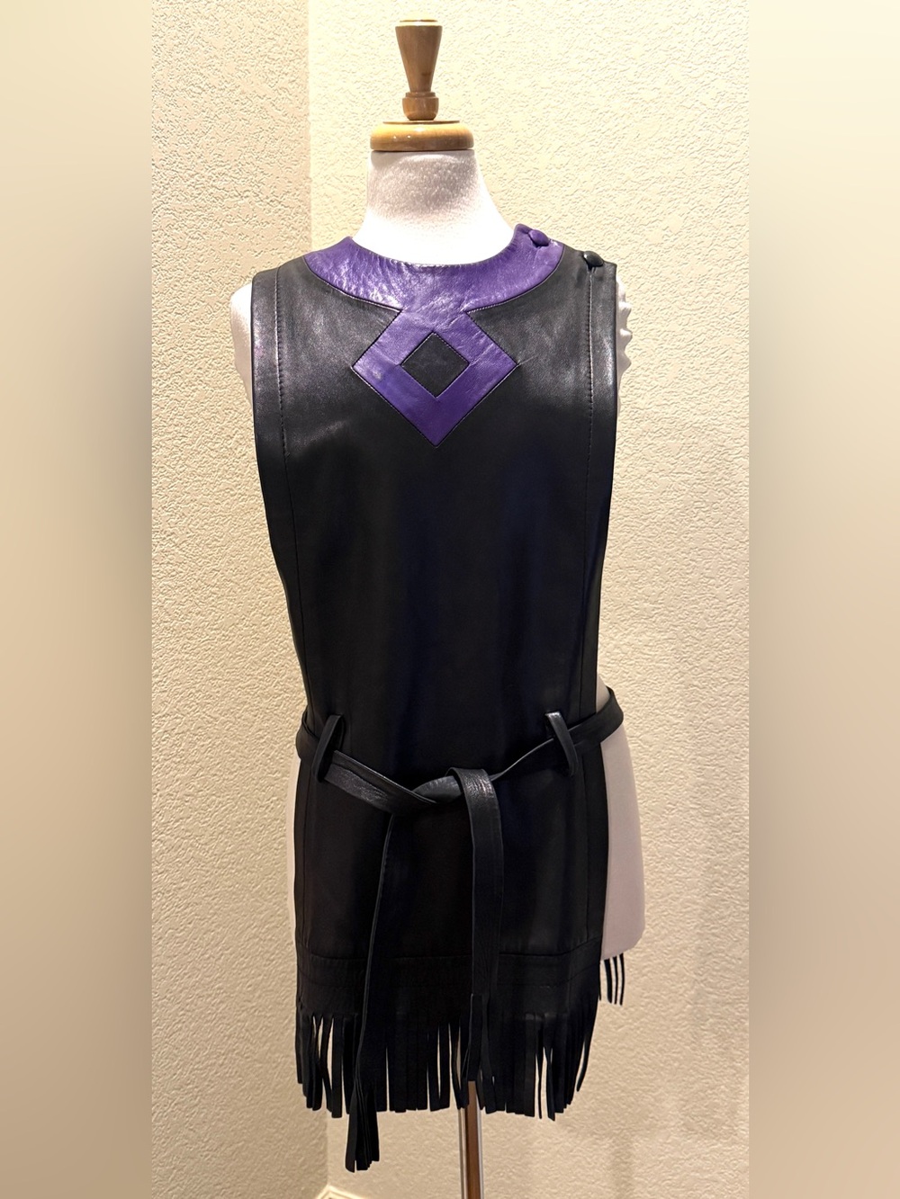 Vintage 60s Pierre Cardin Space Age Mod Lambskin Leather Tabard Fringe Vest Belt